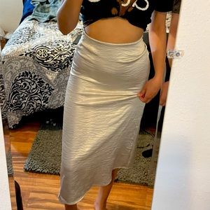 Zara silver satin midi skirt
